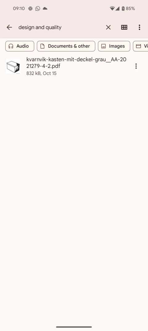 Screenshot of &ldquo;design and quality&rdquo; search in Files