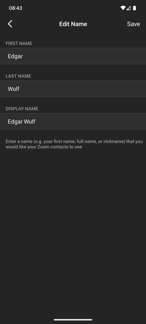 Edit Name screen on Zoom