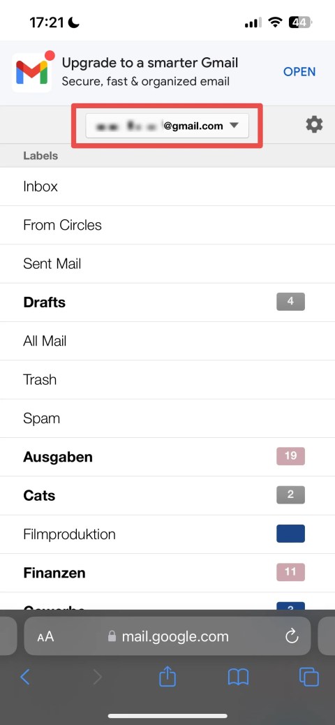 Gmail sidebar on the iPhone web app