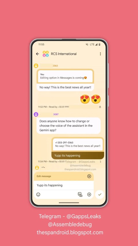 Editing a sent message in Google Messages