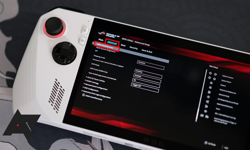 An ap watermarked image of the Asus ROG Ally’s BIOS advanced settings