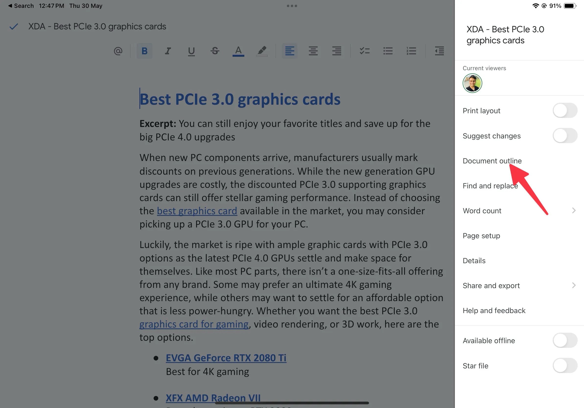 Google Docs How to create an outline