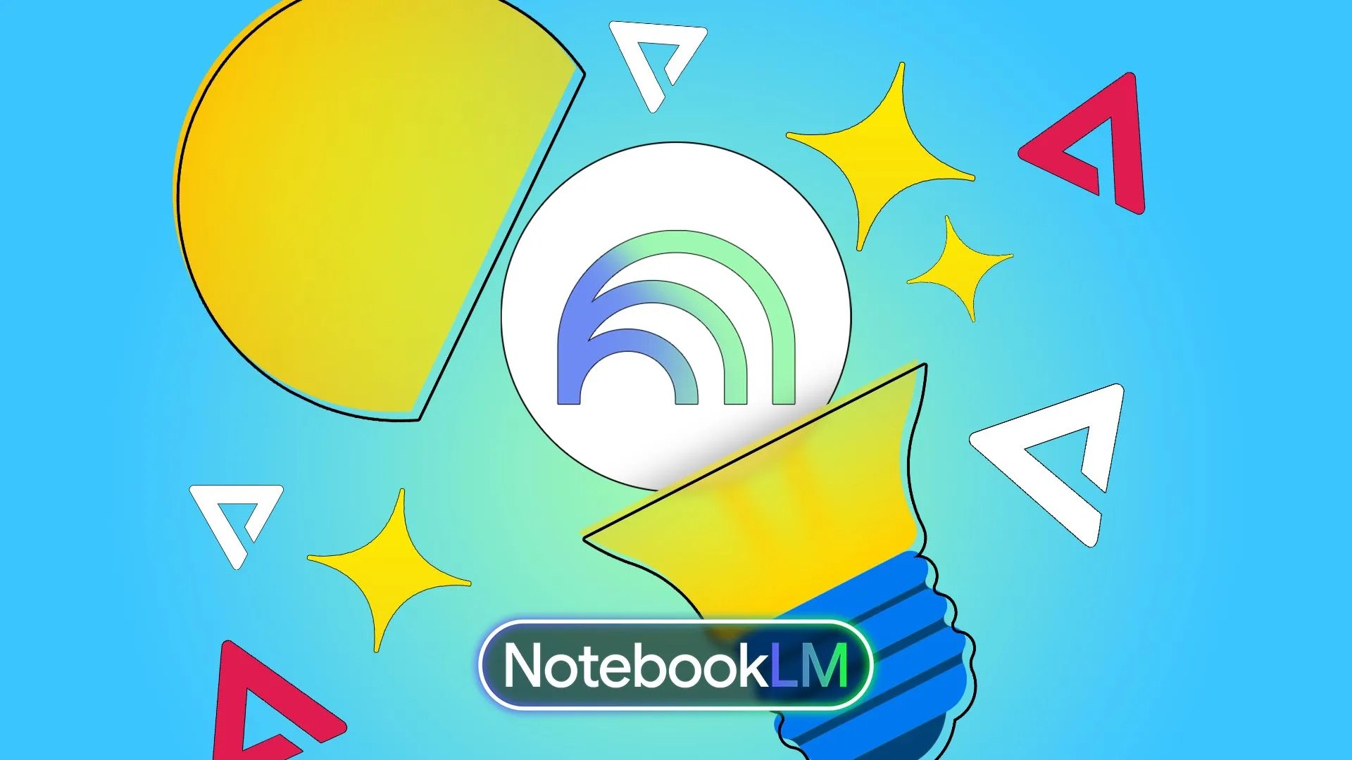 Illustration of the NotebookLM logo emerging from a lightbulb, symbolizing helpful tips and tricks