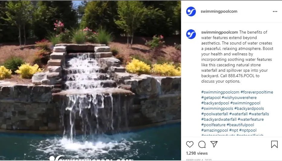 waterfall from brick cascade into pool below