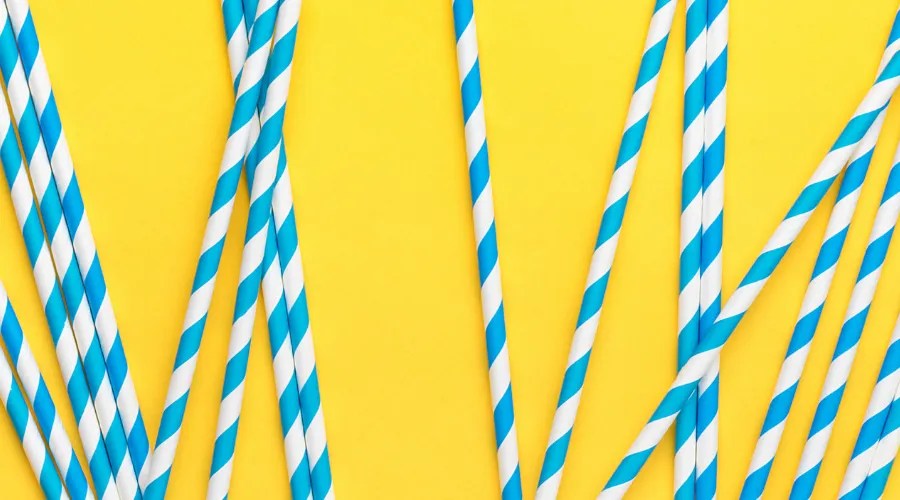 Drinking Paper Straws on Yellow Background
