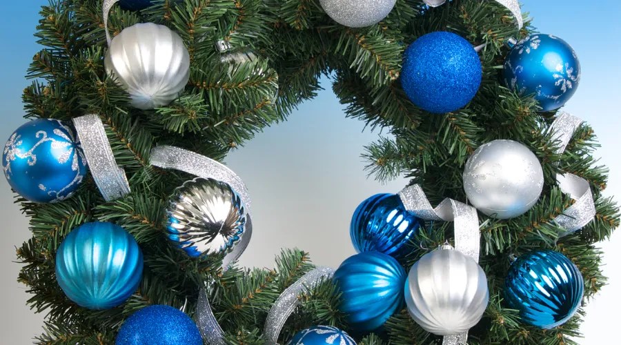 Christmas Wreath on Blue Background