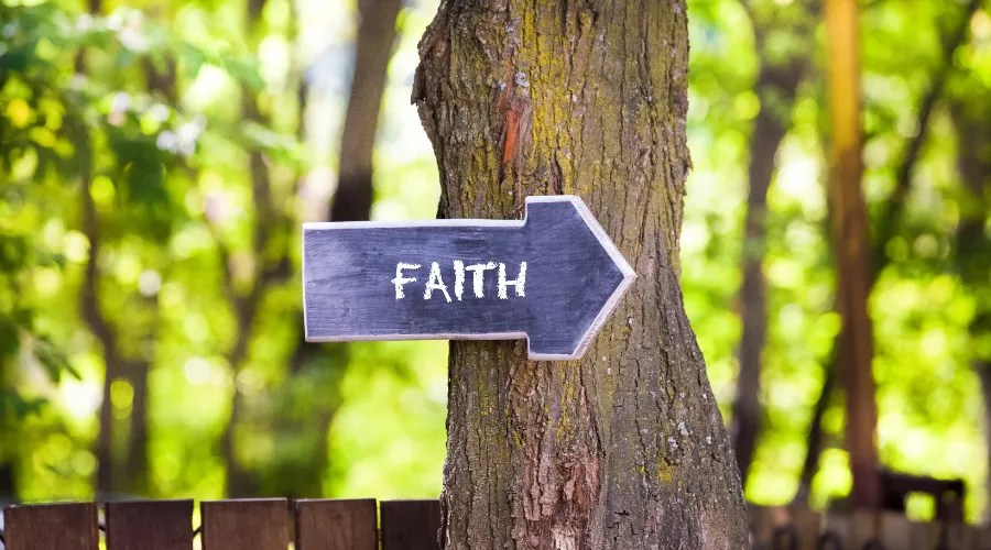 Faith concept wooden sign on tree