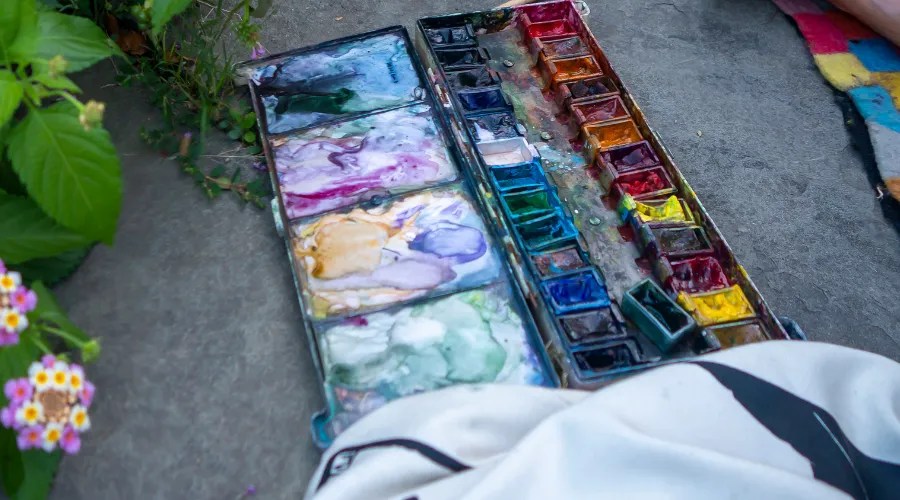 woman on a garden outdoor pavement