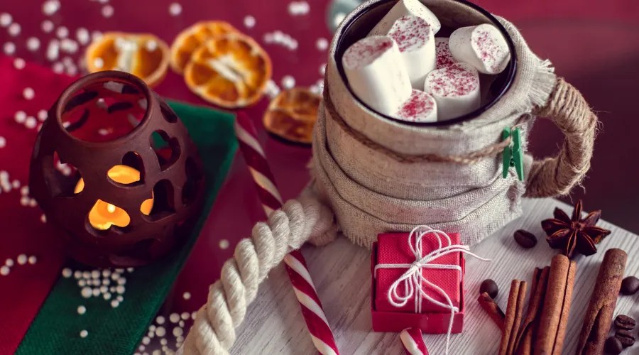 Warm winter mug with marshmallow