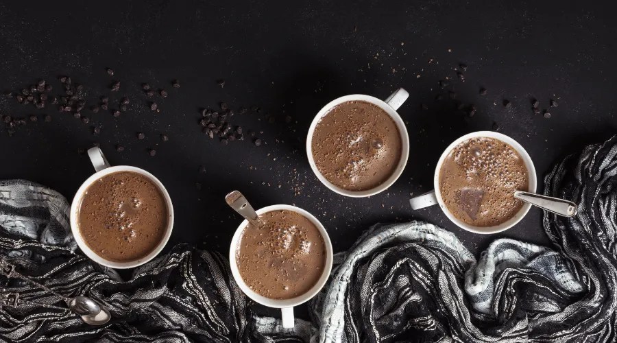 hot chocolate mug with coffee beans