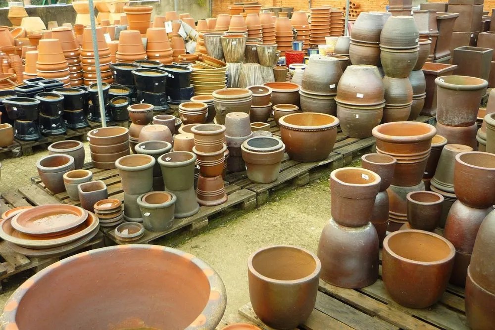 garden center filled with various planter pots and containers