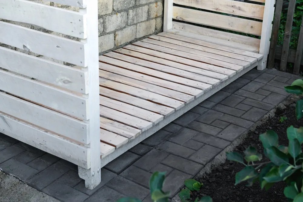 Empty firewood rack for storing firewood in the garden