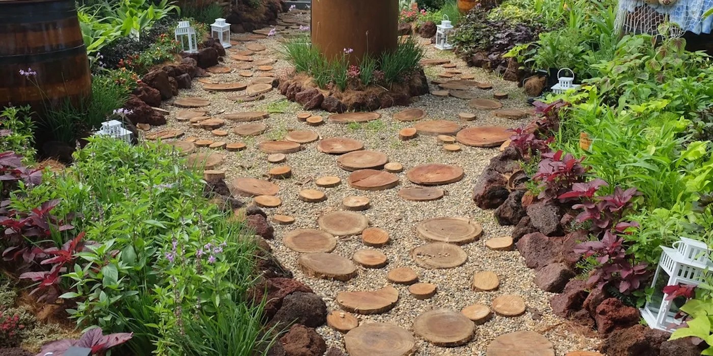 Circular wooden garden path
