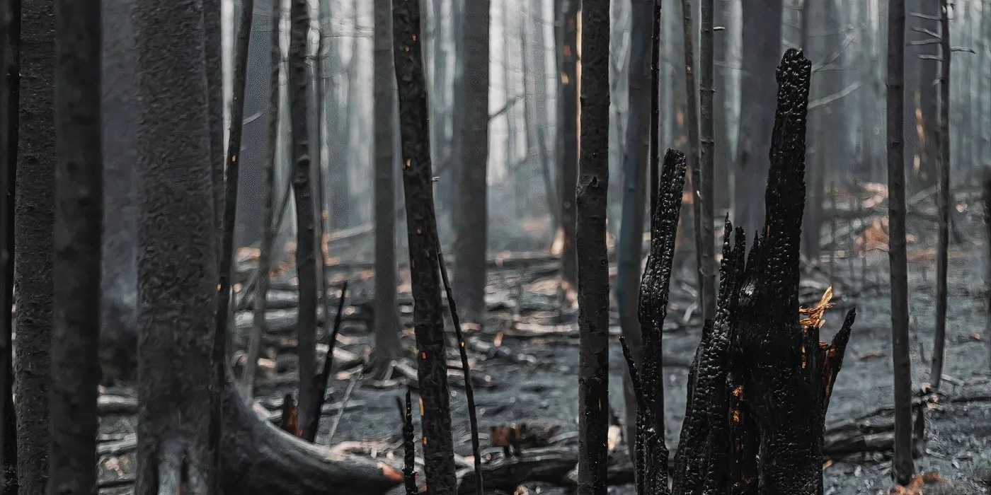 Wildfire damaged trees