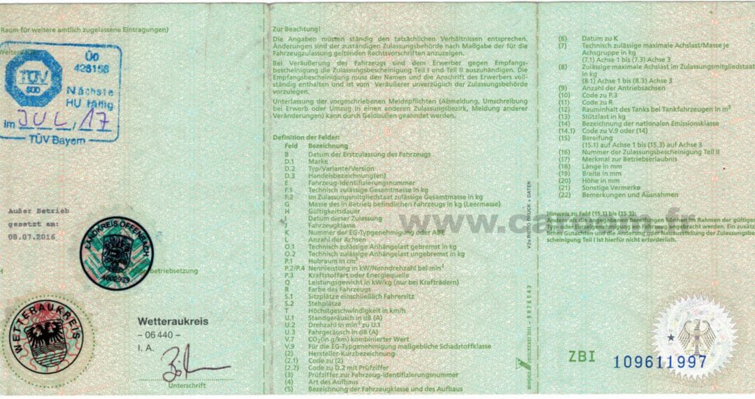 Prix Carte Grise Voiture Allemande En France Carte grise allemande comment la lire ? Exemple traduit
