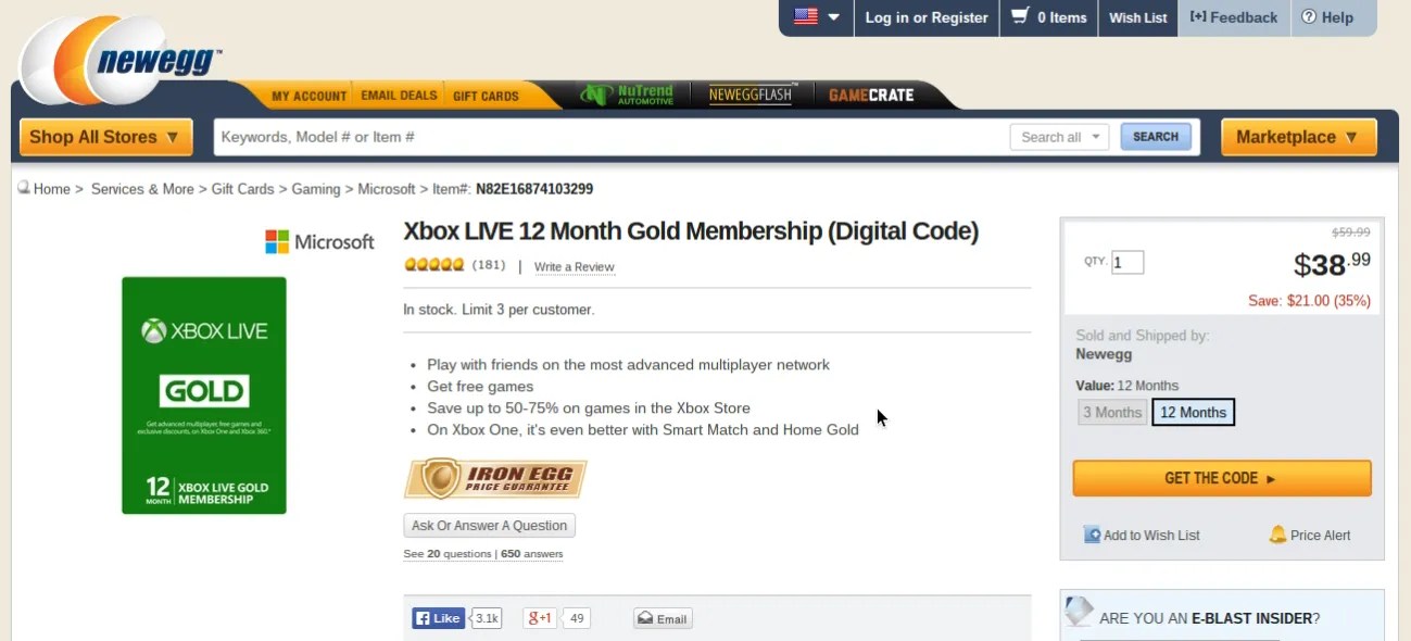 Get a Full Year of Xbox Live Gold Membership for Less Than 40
