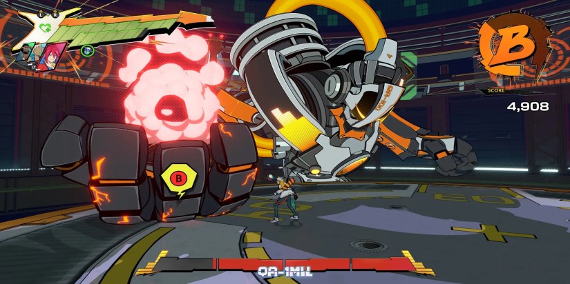 Hi-Fi Rush QA-1Mil Prompt to start quick time event to smack QA-1Mils hand into his face