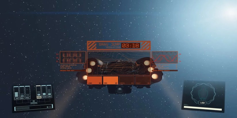 Spaceship preparing for Gravity Jump in Starfield