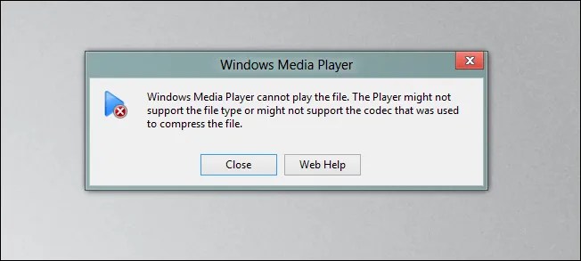 A Windows Media Player error message about required codecs.