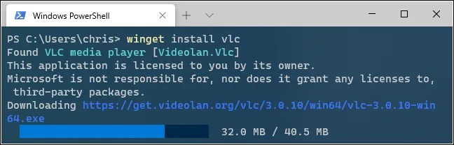 Installing VLC with the Windows Package Manager