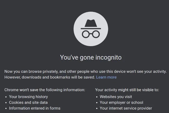 chrome browser incognito window