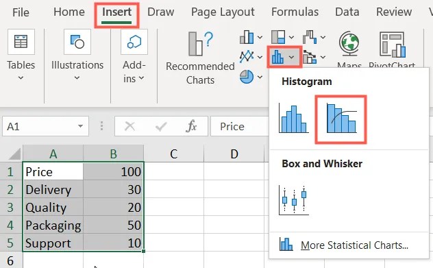How to Create and Customize a Pareto Chart in Microsoft Excel