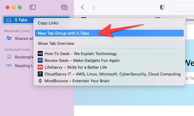 Right-click on the tab at the top and select &ldquo;New Tab Group With Tabs.&quot;