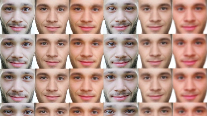 A series of procedural generated faces shown in a grid pattern.