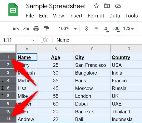How to Show All Hidden Rows and Columns in Google Sheets