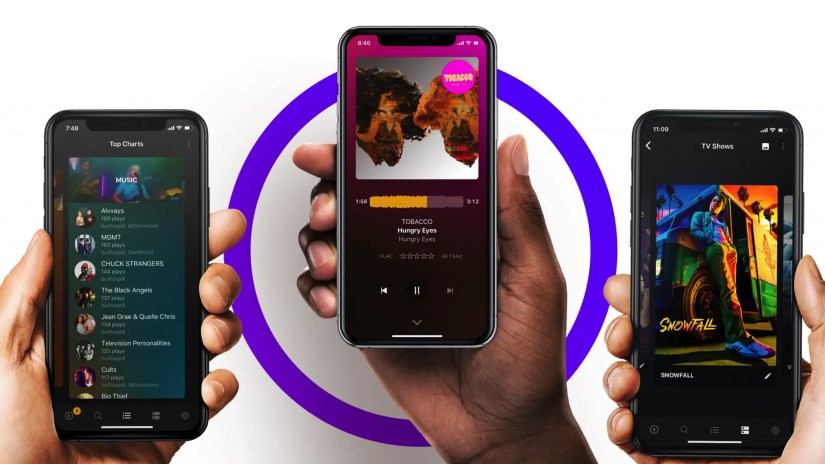 Plex playing music and videos on three phones.