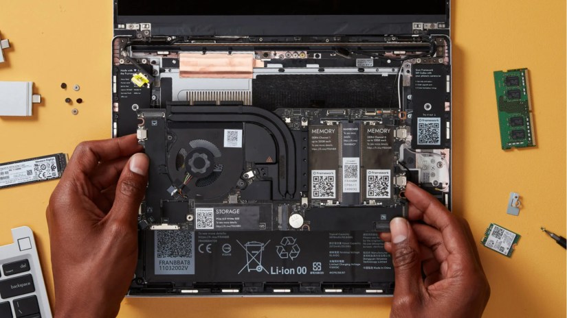 A Mainboard inside a laptop enclosure