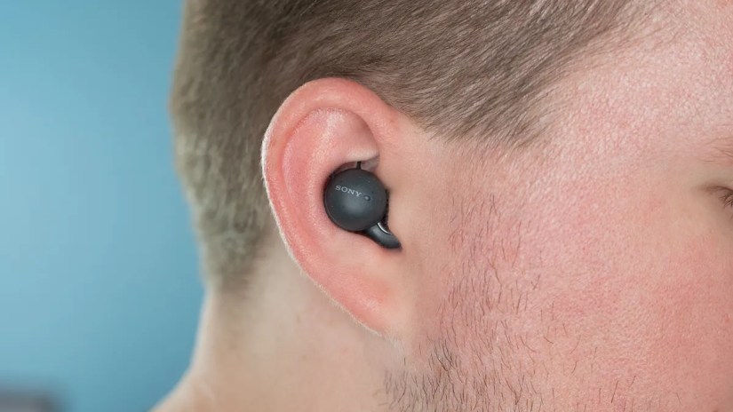Sony LinkBuds in a person&rsquo;s ear
