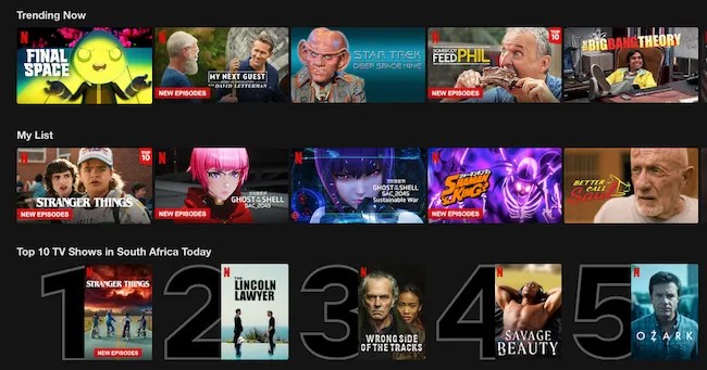 Netflix Trending and Top 10 Lists