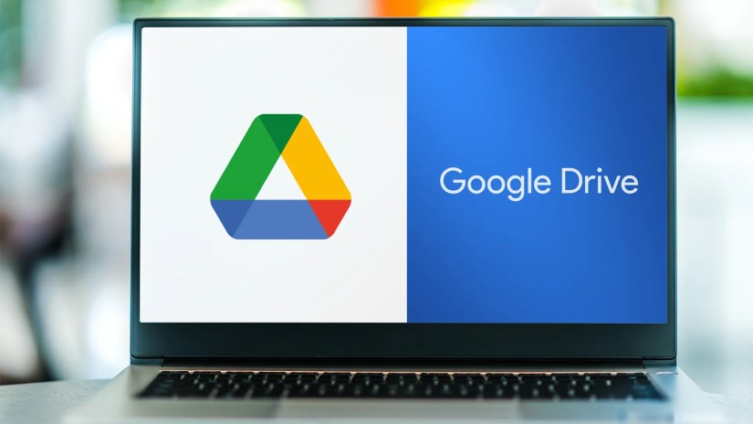 Laptop showing Google Drive and the GDrive icon