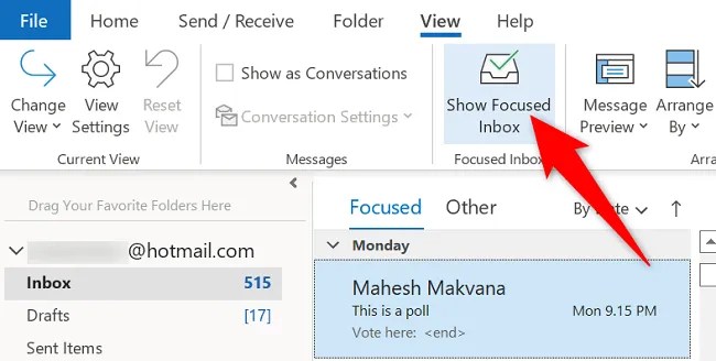 Turning on the Focused Inbox feature in Outlook.