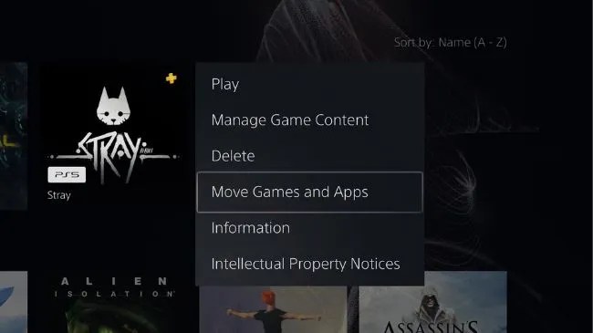 PS5 Move Games Menu