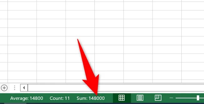 The sum of column values in Excel&rsquo;s status bar.