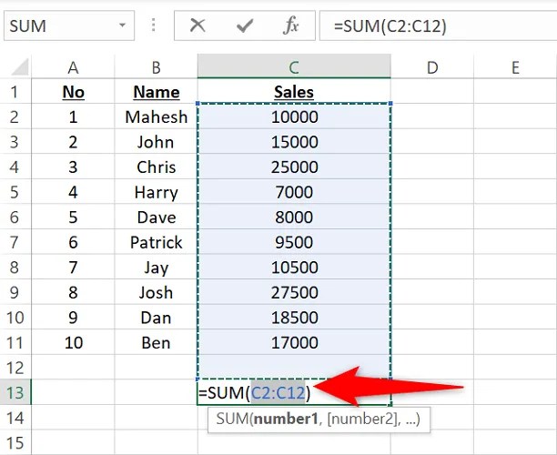 AutoSum function in Excel.