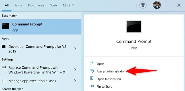 Select &ldquo;Run as Administrator&rdquo; on the right.