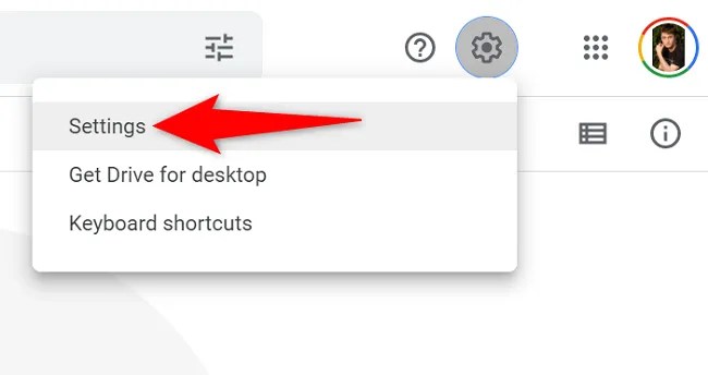Settings inside Google Drive