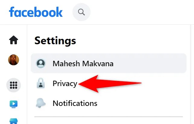 Choose &ldquo;Privacy&rdquo; on the left.