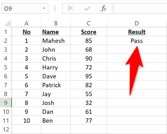Result of Excel&rsquo;s IF function.