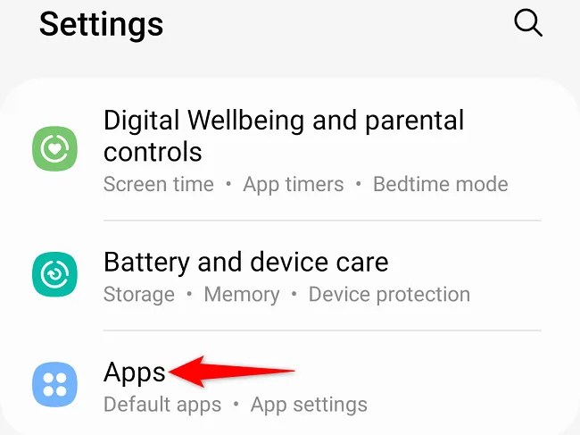 Choose &ldquo;Apps&rdquo; in Settings.