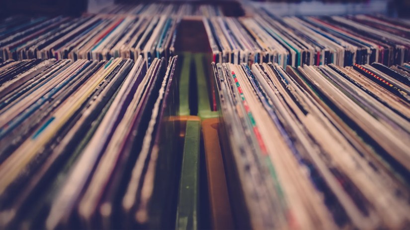 Milk crates full of LPs.