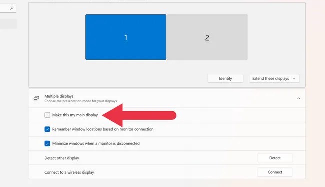 Windows 11 Display Settings Main Display Toggle
