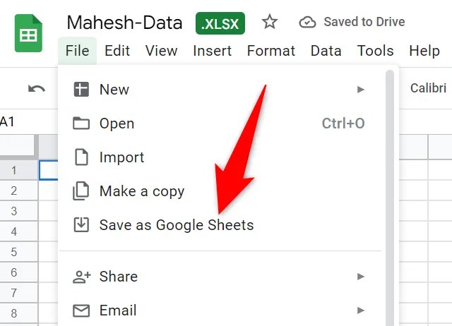Choose File &gt; Save as Google Sheets.