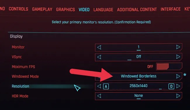 Cyberpunk Borderless Window Setting