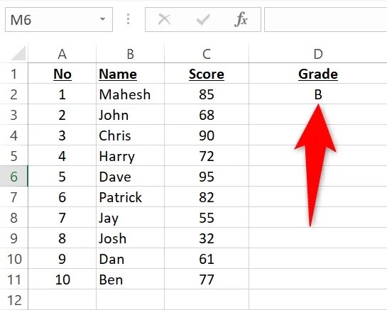 Result of Excel&rsquo;s nested IF function.