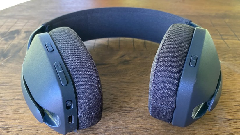 Logitech Zone Vibe 100 headphones with rear buttons showing.