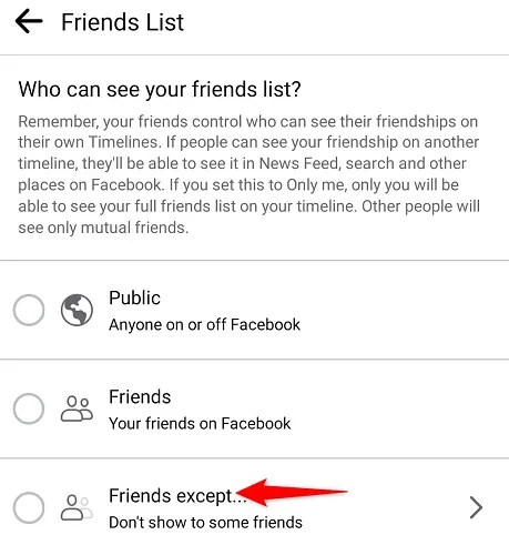 Choose &ldquo;Friends Except.&quot;